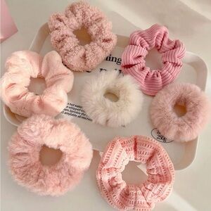 ⚠️Clearance Pink Fluffy Textured Solid Color Hair Tie Scrunchies For Daily Use